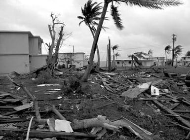 A view of a housing area damaged by Typhoon Omar, which passed through the area on August 28th