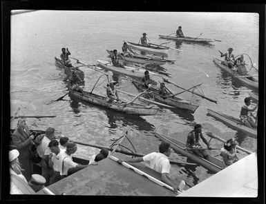 Welcoming reception for TEAL (Tasman Empire Airways Limited) passengers, Papeete, Tahiti