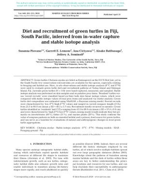 Diet and Recruitment of Green Turtles in Fiji, South Pacific, inferred from in-water capture and Stable Isotope analysis