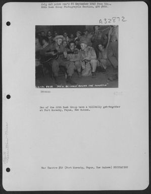 Men of the 38th Bomb Group have a hillbilly get-together at Port Moresby, Papua, New Guinea. (U.S. Air Force Number 3A32872)