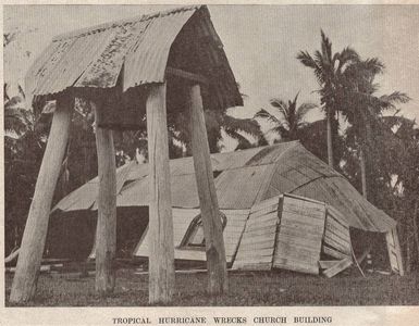 Tropical hurricane wrecks church building