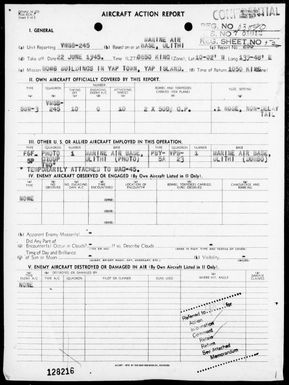 VMSB-245 - ACA Report #255 - Bombing targets in the Yap area, Carolines on 6/22/45