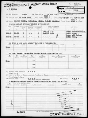 VS-66 - ACA Report #53-Bombing and strafing attacks on islands of Maloelap and Jaluit Atolls, Marshall Islands on 6/25/45