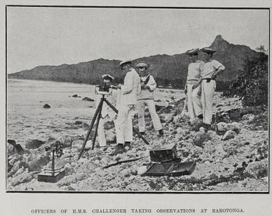 Officers of HMS Challenger taking observations at Rarotonga