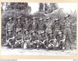 TOROKINA, BOUGAINVILLE. 1945-11-26. MEMBERS OF 9 PLATOON, A COMPANY, 27 INFANTRY BATTALION. (FOR IDENTIFICATION OF 15 NAMED PERSONNEL REFER TO PROVISIONAL CAPTION OR NAME INDEX)