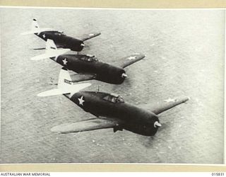 1943-09-27. NEW GUINEA. THUNDERBOLT FIGHTER PLANES ON PATROL IN NEW GUINEA. THESE FIGHTERS, TWICE AS HEAVY AS A SPITFIRE, HEAVILY ARMED AND ARMOURED, AND WITH A SPEED OF ABOUT 400 MILES AN HOUR ..