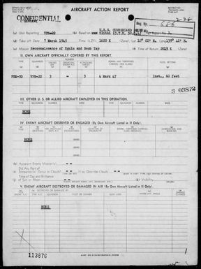 VPB-22 - ACA rep #1 â Reconnaissance of Ngulu Is & bombing Yap Town, Yap Is, Carolines on 3/7/45