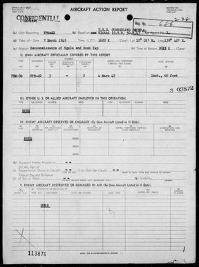 VPB-22 - ACA rep #1 â Reconnaissance of Ngulu Is & bombing Yap Town, Yap Is, Carolines on 3/7/45