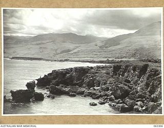 KANOMI BEACH, NEW GUINEA. 1944-01-04. LOOKING ALONG THE COAST FROM KANOMI TOWARDS WALINGAI BEACH