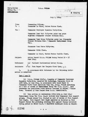 USS FULLAM - Report of Operations, Period 6/10-17/44 - Bombardments of Saipan Island, Marianas