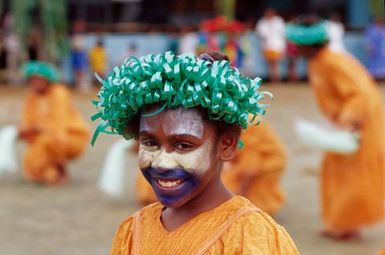 Young dancer at banana festival, Poue'bo, New Caledonia