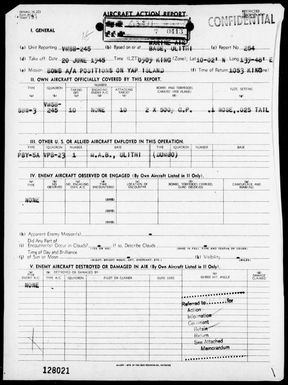 VMSB-245 - ACA Report #254-Air operations against the Yap area, Carolines on 6/20/45