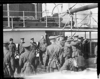 New Zealand soldiers, on board a troopship en route to Samoa, during World War 1