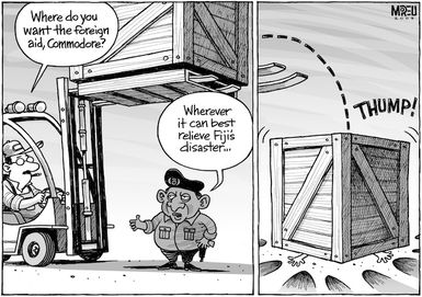 "Where do you want the foreign aid, Commodore?" "Wherever it can best relieve Fiji's disaster..." 16 January 2009.