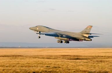 At Dyess Air Force Base (AFB), Texas, a B-1B Lancer bomber from the 9th Bomb Squadron (BS), takes off on a deployment to Guam in support of our defensive posture in the Pacific region