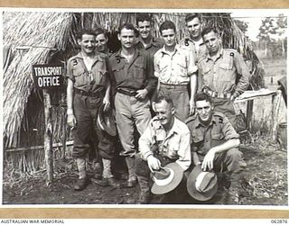 RAMU VALLEY, NEW GUINEA. 1944-01-15. TRANSPORT PERSONNEL OF THE 15TH INFANTRY BRIGADE. THEY ARE: VX196354 SERGEANT L. R. MORRISON (1); Q138555 PRIVATE D. TYSOE (2); VX142259 DRIVER F. D. BROWN (3); ..