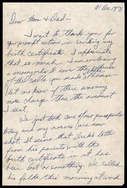 [Letter From Donald F. Baker to His Parents, December 1, 1971]