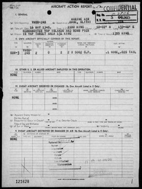 VMSB-245 - ACA rep #224 - Reconnaissance, bombing & strafing targets in the Yap Area, Carolines on 5/16/45