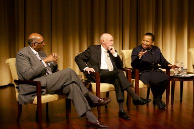 A Path to Equality: The Impact of the Civil Rights Acts of the 1960s; Michael Steele (left), former Chairman of the Republican National Committee and Lieutenant Governor of Maryland; Jim Jones (middle), former Chief of Staff to President Johnson, Congressman, and Ambassador to Mexico; and Carol Moseley Braun (right), former Senator and Ambassador to New Zealand and Samoa