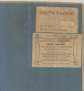 Chart of the South Pacific Ocean, from the American Expg. Expedition, Admiralty and Depot de la Marine (title and chandlery/chart-seller's patches on verso)