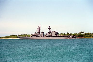 A port beam view of the Japanese destroyer SETOGIRI (DD-156) during a visit of Japanese ships to Pearl Harbor.