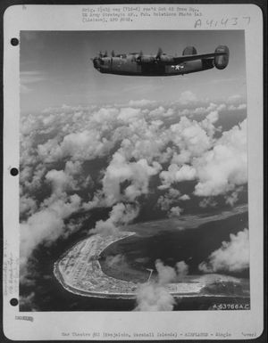 Consolidated B-24 'Liberator' Of The 11Th Bomb Group Over Kwajalin, Marshall Islands, June 1944. (U.S. Air Force Number A63766AC)