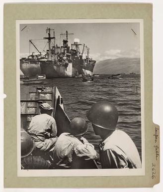 Photograph of Landing Barges Moving Toward Shore at Saipan