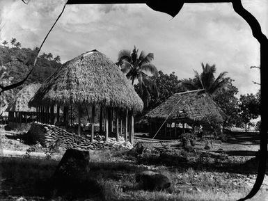 [A cluster of Pacific Island dwellings]