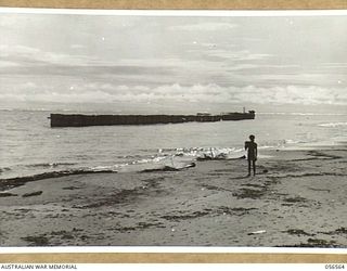 MIRAVASI, NEW GUINEA, 1943-09-07. LONG SHOT OF GROYNE BUILT BY THE 2/4TH AUSTRALIAN FIELD SQUADRON, ROYAL AUSTRALIAN ENGINEERS, IN ORDER TO DIVERT THE FLOW OF THE LAKEKAMU RIVER