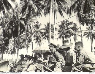 MILILAT, NEW GUINEA. 1944-09-03. THE OFFICIAL ENCLOSURE SHOWING SENIOR OFFICERS OF THE DIVISION AND NURSES FROM THE 2/11TH AUSTRALIAN GENERAL HOSPITAL AND THE 111TH CASUALTY CLEARING STATION ..