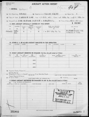 VMF-122 - ACA Reps Nos 1-2 - Bombing Ngatpang District, Babelthuap Is, Palau Is, 1/3/45