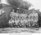 Group portrait of the University of Washington Radiobiology team members who participated in the Bikini Resurvey, Bikini Atoll, summer 1947