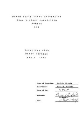 Oral History Interview with Harry Hopkins, May 5, 1984