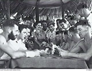 PORT MORESBY, NEW GUINEA. 1944-05-05. B2/301 SUPERINTENDENT MISS S. GRAHAM (9) AND B2/359 ASSISTANT SUPERINTENDENT MRS K. STEPHENS (11), MEMBERS OF THE AUSTRALIAN RED CROSS SOCIETY ATTACHED TO THE ..