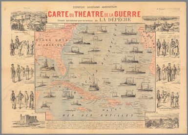 Conflit Hispano Americain : Carte du Theatre de la Guerre : Dressee Specialement pour les Lecteurs de la Depeche. Grave et imprime par Charaire, Paris, Sceaux.