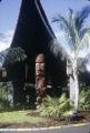 French Polynesia, wood carved sculpture at entrance of resort on Bora Bora