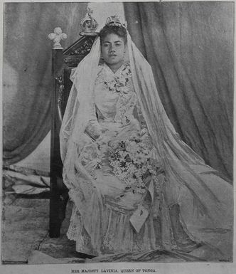 Full length seated portrait of Lavinia, Queen of Tonga
