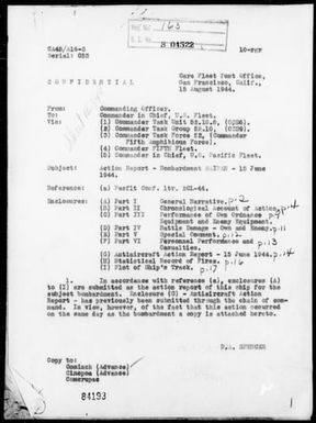 USS WICHITA - Report of Bombardment of Saipan Island, Marianas on 6/15/44