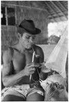 Nene'au So'ogeni making 'abe net for catching birds and bats