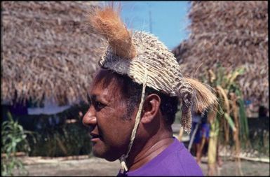 Man wearing headpiece, Sixth Festival of Pacific Arts