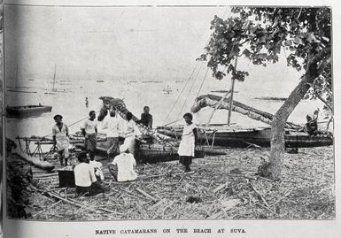 Native catamarans on the beach at Suva