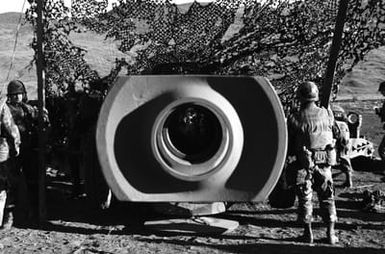 The barrel of a 1ST Battalion, 12th Marine Howitzer