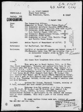 USS REMEY - Report of Operations, Period 6/14/44 to 7/7/44 - Bombardments of Saipan Island, Marianas