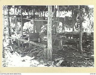 TSIMBA AREA, BOUGAINVILLE ISLAND. 1945-02-17. A JAPANESE KITCHEN DISCOVERED BY PERSONNEL OF THE 31/51ST INFANTRY BATTALION AFTER THE UNIT HAD CAPTURED TSIMBA RIDGE