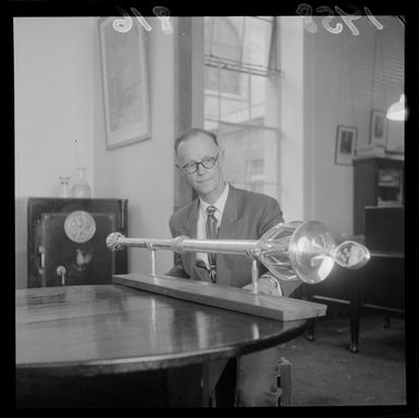 Unidentified man with the mace to be presented to Samoa from the New Zealand House of Representatives