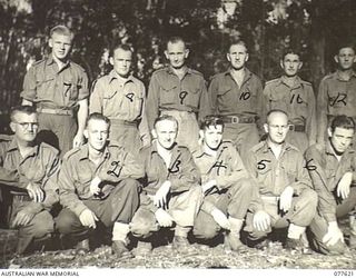 MALMAL MISSION, NEW BRITAIN. 1944-12-22. PERSONNEL OF THE 231ST LIGHT AID DETACHMENT ATTACHED 5TH DIVISION. IDENTIFIED PERSONNEL ARE:- WARRANT OFFICER II, A. MCDONALD (1); LANCE-SERGEANT L.W. ..