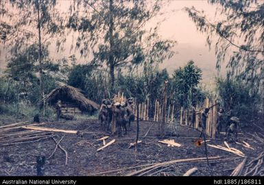 Men building a structure