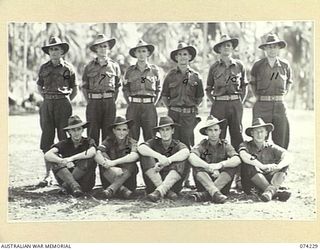 SIAR, NEW GUINEA. 1944-06-23. NON COMMISSIONED OFFICERS OF BATTALION HEADQUARTERS, 57/60TH INFANTRY BATTALION. IDENTIFIED PERSONNEL ARE:- VX84571 CORPORAL J.J. JEFFREY (1); V43158 CORPORAL H.W. ..