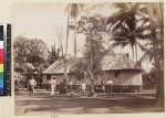 View of group outside church, Kabadi district, Papua New Guinea, ca.1890