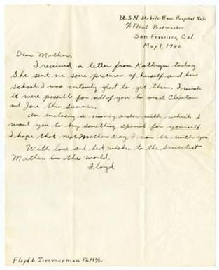 [Letter from Floyd Zimmerman to His Mother, May 1, 1942]